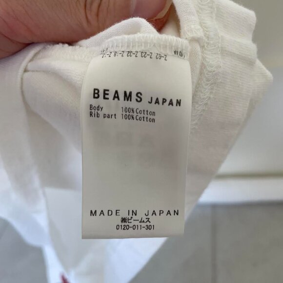 BEAMS JAPAN Logo Print T-Shirt Crew Neck Air-Spun Cotton Size L - Picture 5 of 5